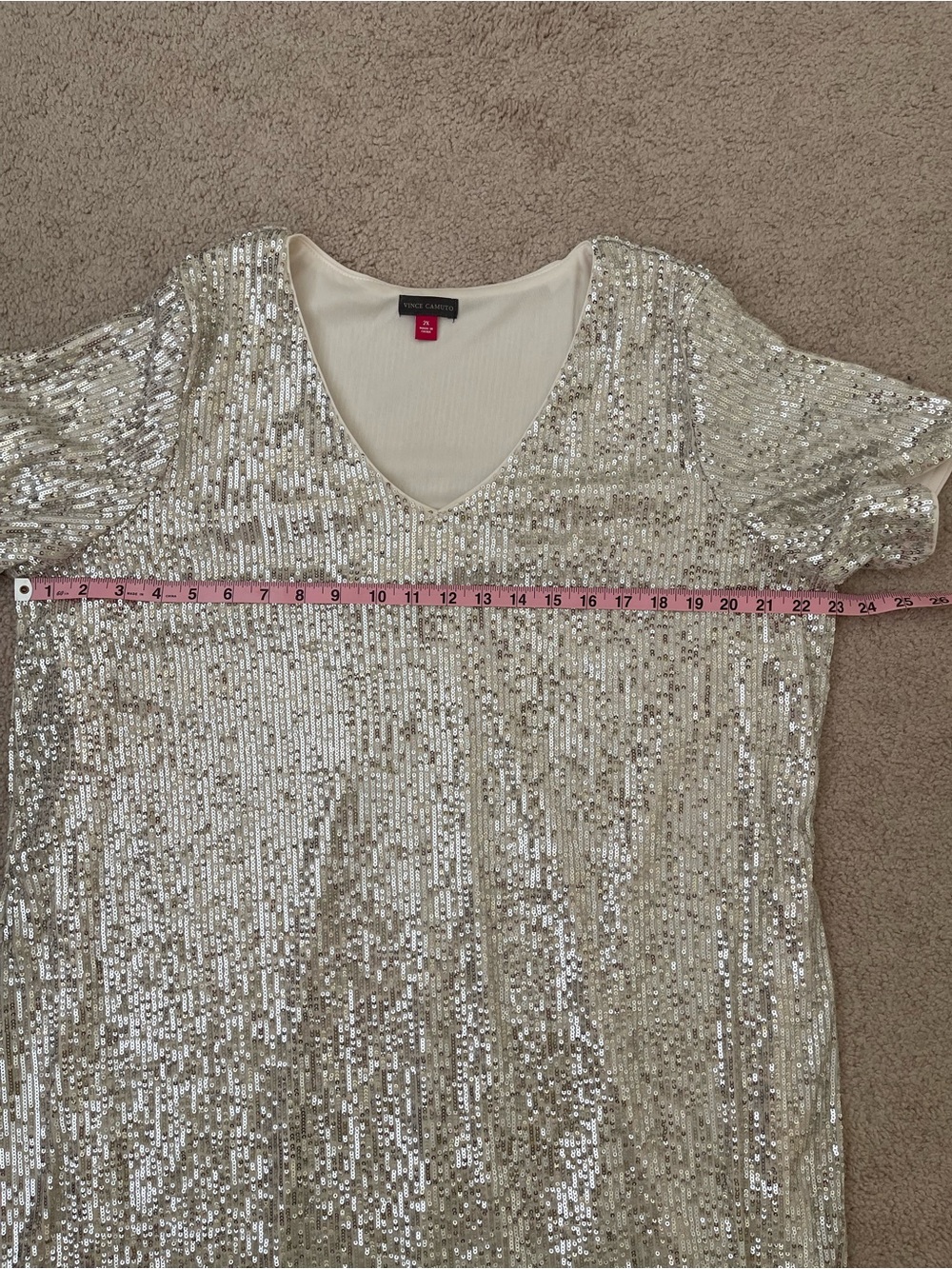 Vince Camuto Silver Sequin Short-Sleeve Dress - Picture 7 of 7